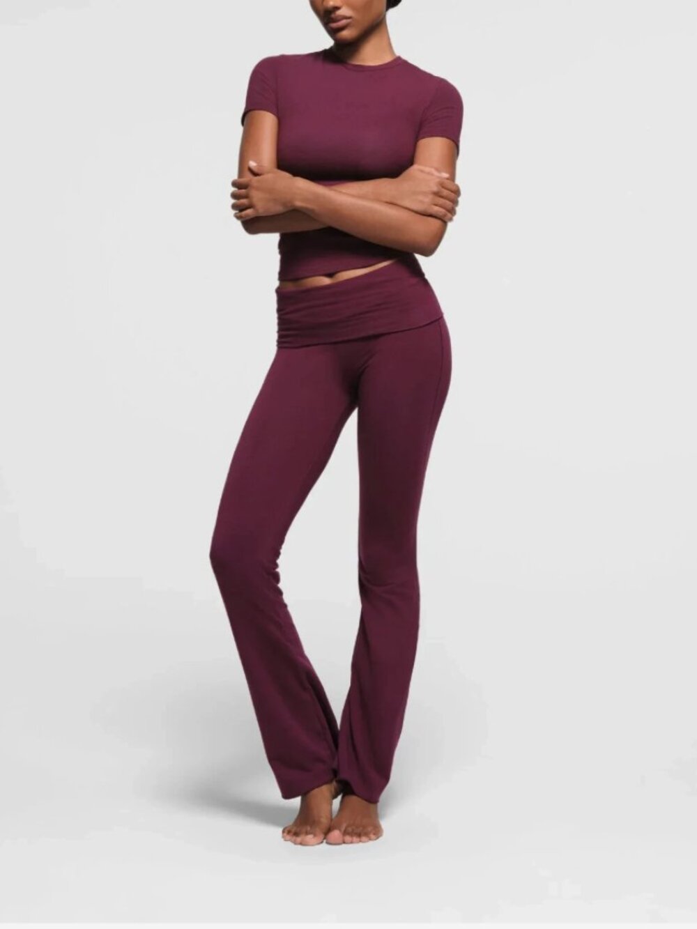 Skims Burgundy Foldover Pants, XS